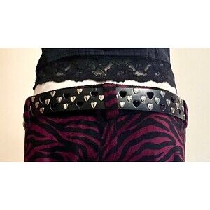 Y2K Black Leather Belt with Heart Cut Outs and Studs SZ38